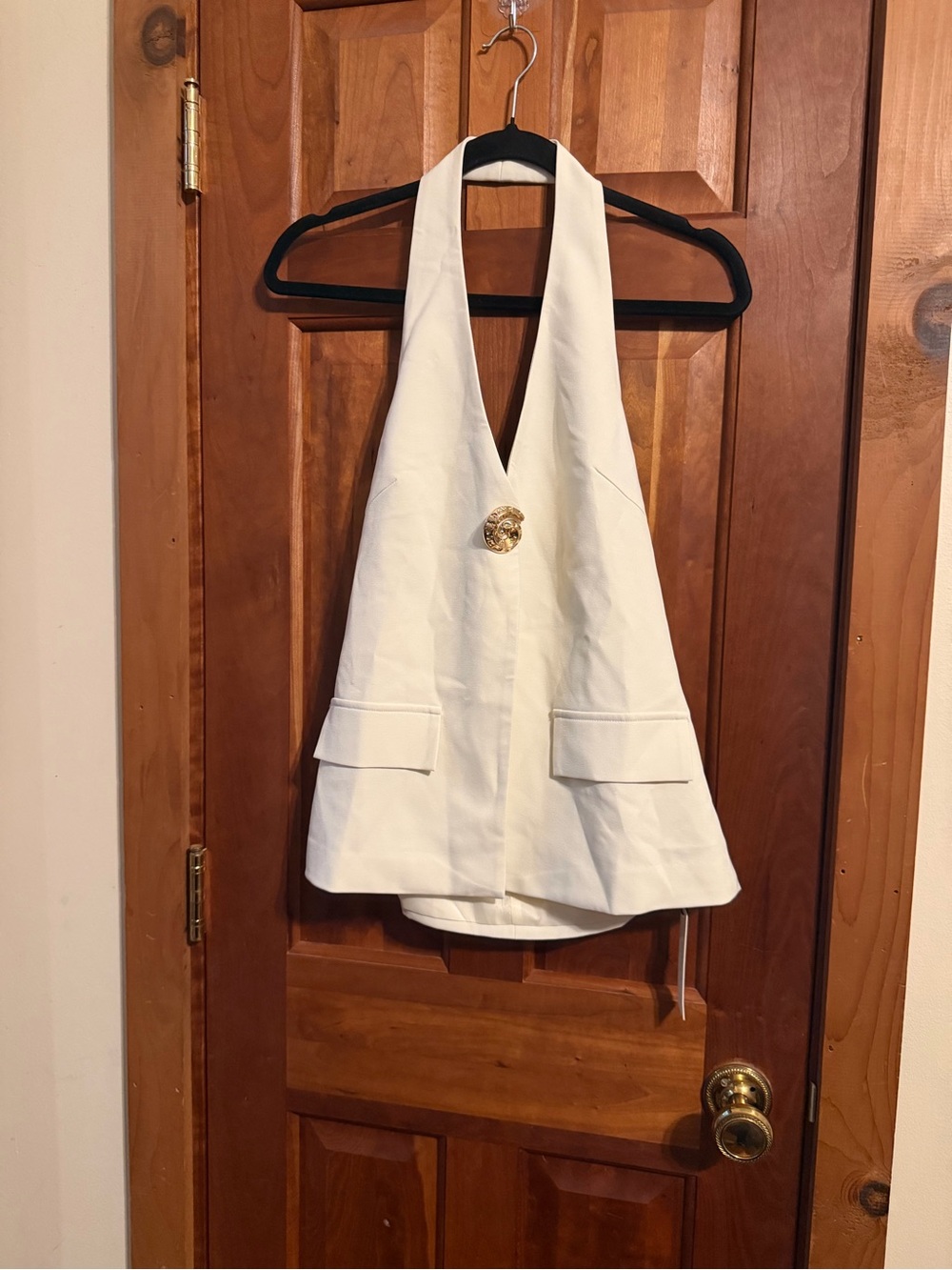 Commense Women’s Ivory Halter Vest with Gold Button